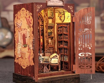 DIY Bookshop Memories Book Nook Kit – Miniature Wooden Bookshelf Insert with LED Lights – Perfect Gift for Book Lovers & Crafters
