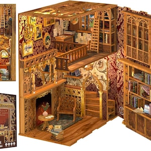 Kit de rincón de lectura de la Librería Eternal: Diorama de biblioteca en miniatura DIY, rompecabezas de madera 3D para estanterías, decoración temática para adultos y adolescentes
