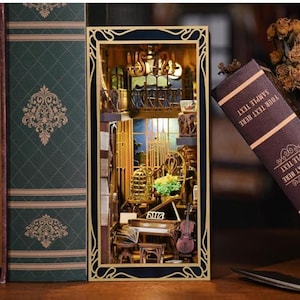 Kit de rincón de lectura Art Nouveau: Sujetalibros de madera en miniatura con luces LED para adultos y adolescentes.