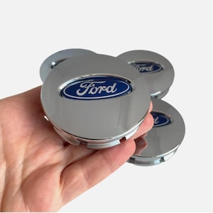 4x Ford Wheel Center Caps Blue on Mirror Chrome for Flex Ranger Taurus Explorer