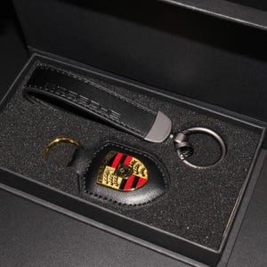 Porsche Leather Keychain | Car Crest Key Ring for Porsche Lovers | Luxury Car Gift Accessory | Driver Gift for Him