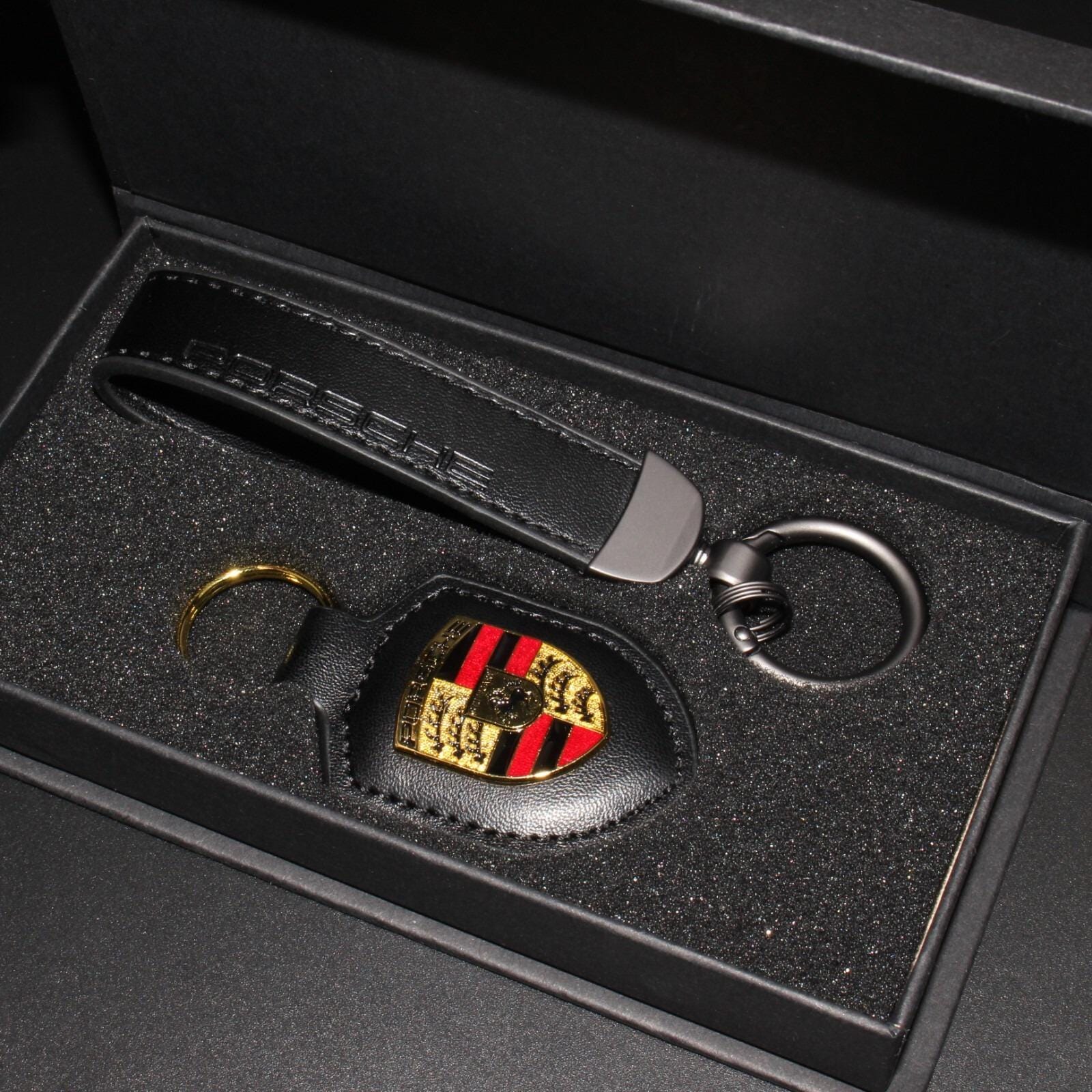 Porsche Leather Keychain | Car Crest Key Ring for Porsche Lovers | Luxury Car Gift Accessory | Driver Gift for Him