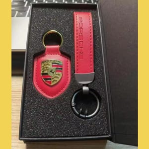 Porsche Leather Keychain | Car Crest Key Ring for Porsche Lovers | Luxury Car Gift Accessory | Driver Gift for Him