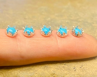 5pc 5mm round sterling silver FireBezel cups with Sleeping Beauty Turquoise