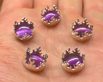 5pc 10mm round sterling FireBezel cup with amethyst cabochons