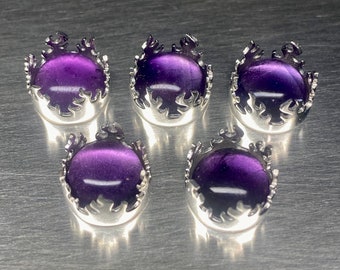 5pc 10mm round sterling FireBezel cups w 5pc Amethyst cabochon