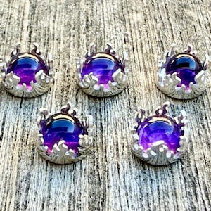 5 piece 5mm round  sterling silver FireBezel cups with free matching amethyst
