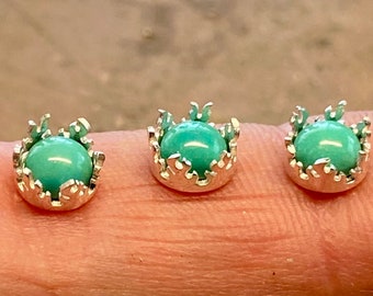 5pc 5mm round sterling silver FireBezel cups with Nevada Turquoise