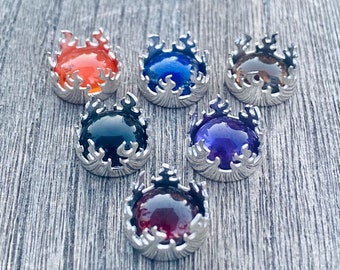 6pc 10mm  round sterling silver FireBezel cups with matching size amethyst, garnet, lapis, Smokey quartz, Carnelian and onyx cabochons