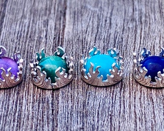 6pc rainbo set 5mm mixed gemstones with silver 5mm FireBezel cups Onyx lapis Garnet turquoise malachite amethyst