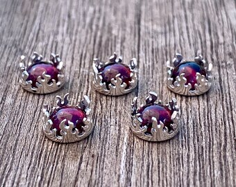 5 piece 5mm round  sterling silver FireBezel cups with free matching garnet