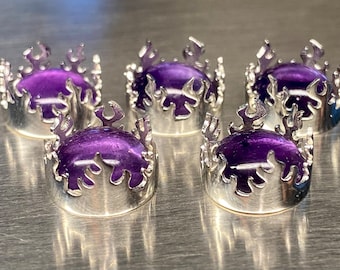 5pc 10mm round sterling FireBezel cups w 5pc Amethyst cabochon