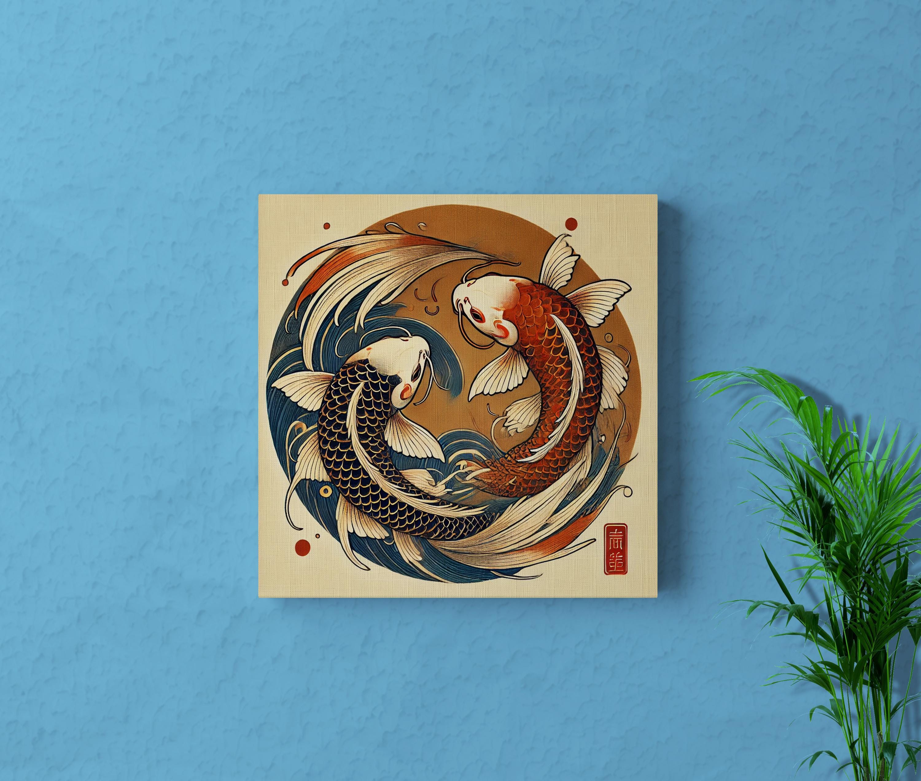 Japanese Koi Fish Art Yin Yang Symbols of Lucky, Wall Art, Wall Décor ...