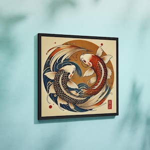 Japanese Koi Fish Art Yin Yang Symbols Of Lucky, Wall Art, Wall Décor, Canvas Wall Decor, Room Deco, Home Gift, Canvas With Frame