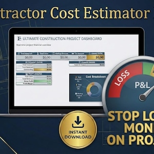 Construction Cost Estimator & Budget Tracker | Automated Profit Dashboard for Contractors | Stops Overspending | Excel Sheets