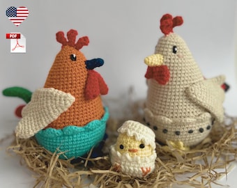 Rooster, Hen and Chick Crochet Pattern