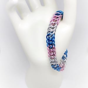 Bracelet: Transgender (Trans) Pride Half Persian - Anodized Aluminum Chainmaille