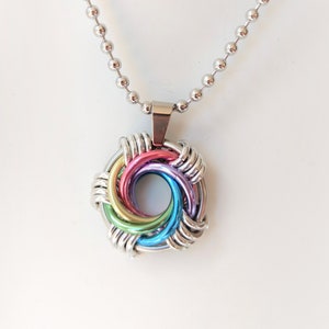 Pendant: Pastel Rainbow Unicorn Maillestrom - Anodized Aluminum Chainmaille