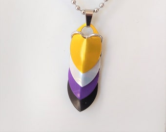 Pendant: Non-Binary (NB) Pride Cascading Scales - Anodized Aluminum Chainmaille