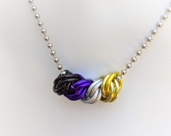 Necklace: Non-Binary (NB) Pride Slider - Anodized Aluminum Chainmaille