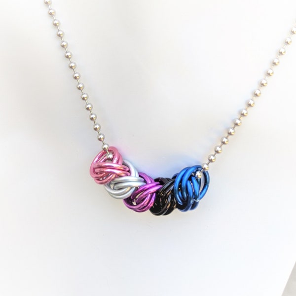 Necklace: Genderfluid (GF) Pride Slider - Anodized Aluminum Chainmaille