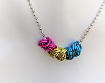 Necklace: Pansexual (Pan) Pride Slider - Anodized Aluminum Chainmaille