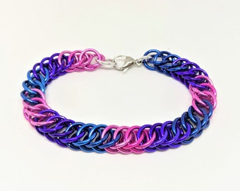 Bracelet: Bisexual (Bi) Flag Half Persian - Anodized Aluminum Chainmaille