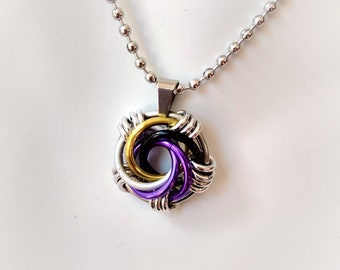 Pendant: Non-Binary (NB) Pride Maillestrom - Anodized Aluminum Chainmaille