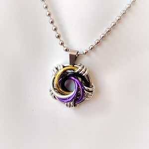 Pendant: Non-Binary (NB) Pride Maillestrom - Anodized Aluminum Chainmaille