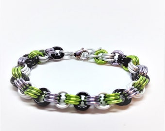 Bracelet: Agender Pride Cable - Anodized Aluminum Chainmaille