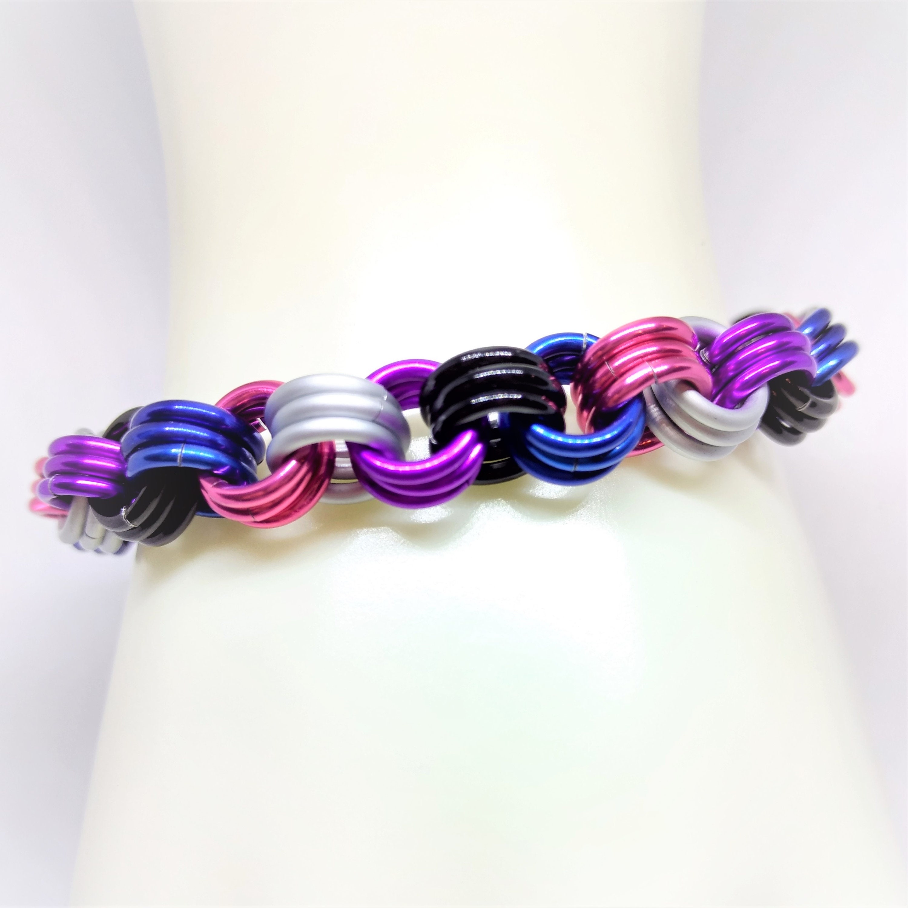 Bracelet: Genderfluid (GF) Pride Cable - Anodized Aluminum Chainmaille