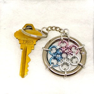 Keychain: Transgender (Trans) Pride Japanese 12 in 2 - Anodized Aluminum Chainmaille