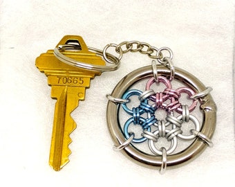 Keychain: Transgender (Trans) Pride Japanese 12 in 2 - Anodized Aluminum Chainmaille