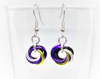 Earrings: Non-Binary Twist - Anodized Aluminum Chainmaille