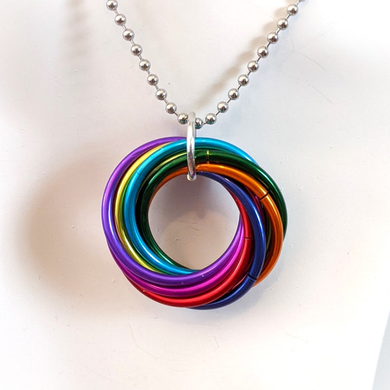 Pendant: Rainbow Fidget Anodized Aluminum Chainmaille image 1