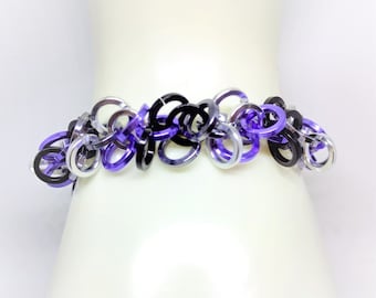 Bracelet: Asexual (Ace) Pride Shaggy Loops - Anodized Aluminum Chainmaille