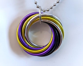 Pendant: Non-Binary (NB) Pride Fidget - Anodized Aluminum Chainmaille