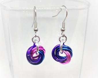 Earrings: Bisexual (Bi) Twist - Anodized Aluminum Chainmaille