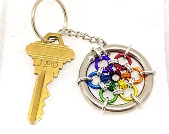 Keychain: Rainbow Japanese 12 in 2 - Anodized Aluminum Chainmaille