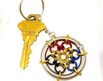 Keychain: Polyamory (Poly) Pride Japanese 12 in 2 - Anodized Aluminum Chainmaille