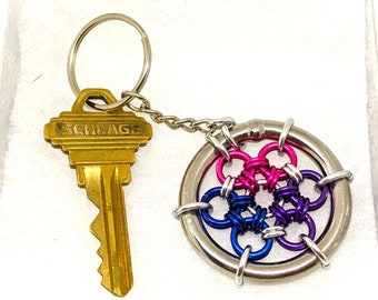 Keychain: Bisexual (Bi) Pride Japanese 12 in 2 - Anodized Aluminum Chainmaille