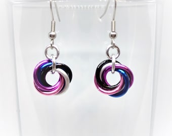 Earrings: Genderfluid Pride Twist - Anodized Aluminum Chainmaille