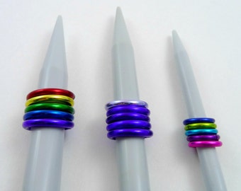 Stitch Markers: Knit/Crochet x 5 - CUSTOM COLORS & SIZES - Anodized Aluminum Chainmaille