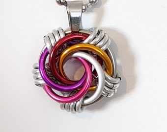 Pendant: Lesbian Pride Maillestrom - Anodized Aluminum Chainmaille