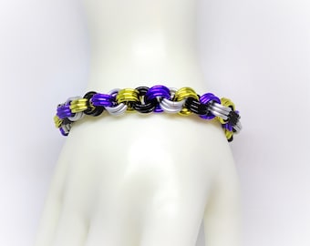 Bracelet: Non-Binary (NB) Pride Cable - Anodized Aluminum Chainmaille