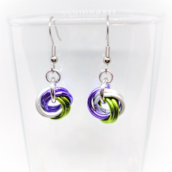 Earrings: Genderqueer Pride Twist - Anodized Aluminum Chainmaille