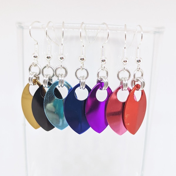 Earrings: Custom Color Single Scale - Anodized Aluminum Chainmaille