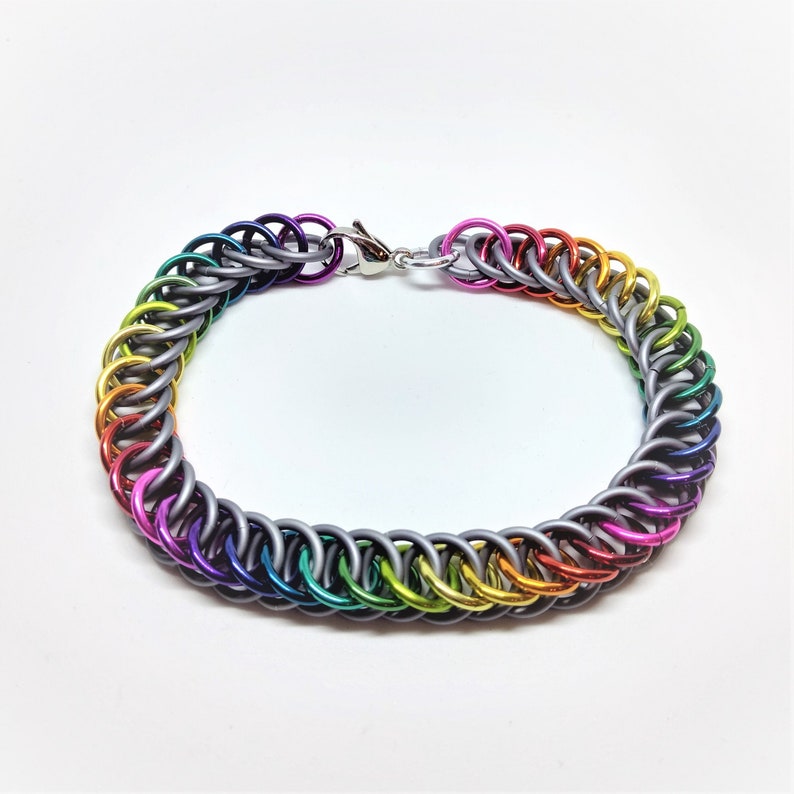 Rainbow and Matte Gray Anodized Aluminum Bracelets Half Etsy