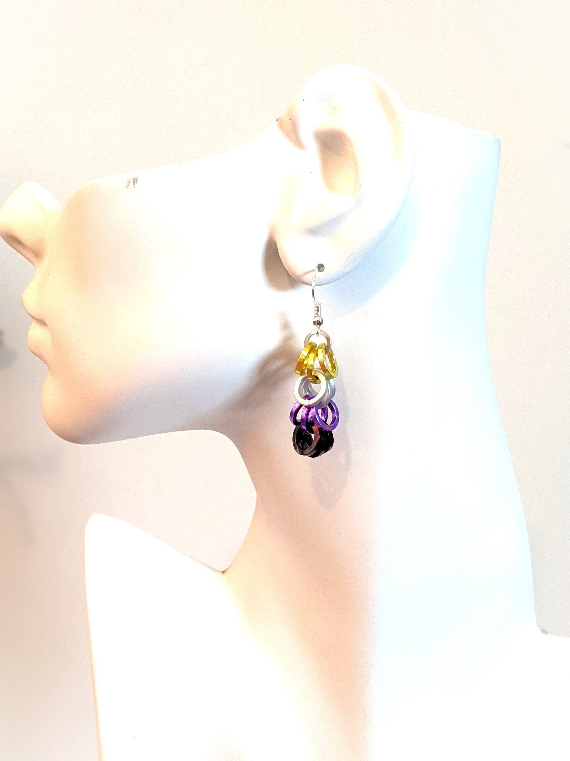 Earrings: Non-Binary (NB) Shaggy Loops - Anodized Aluminum Chainmaille