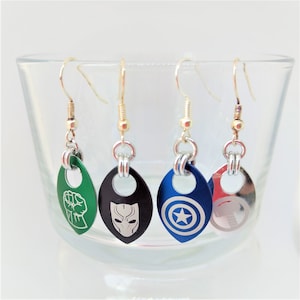 Earrings: Marvel/Avengers Single Scale - Anodized Aluminum Chainmaille